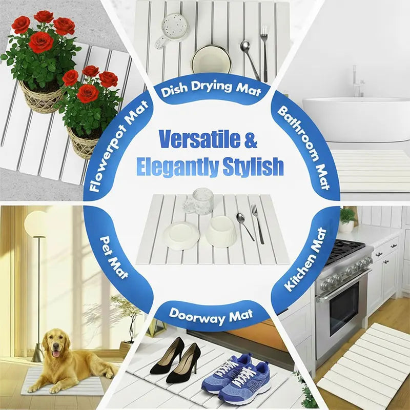 tapis pliable séchage rapide vaisselle rayures horizontales moderne respectueux environnement blanc absorbant eau diatomées