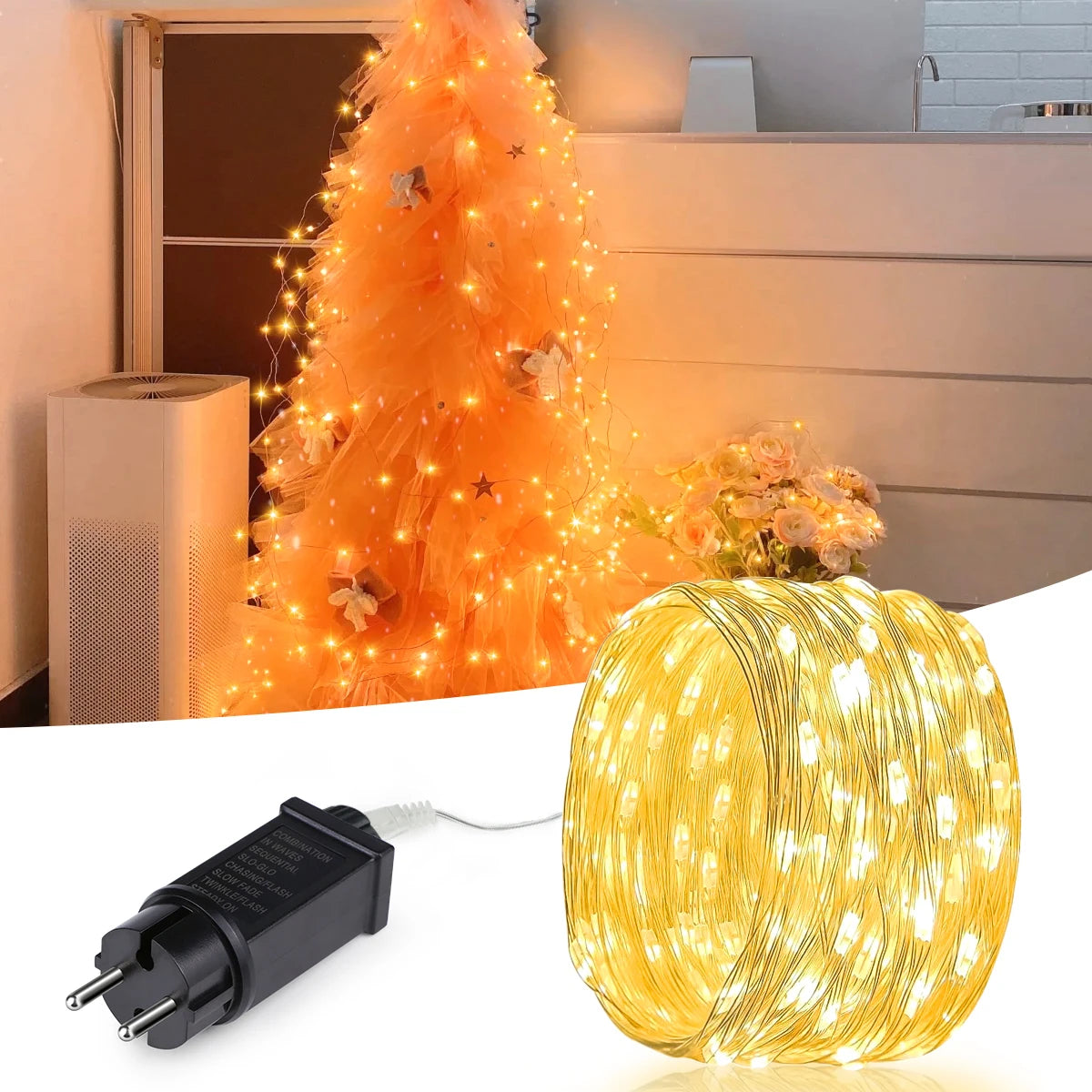 guirlande lumineuse décorative blanc chaud moderne 24V IP65 100LEDs 10mètres