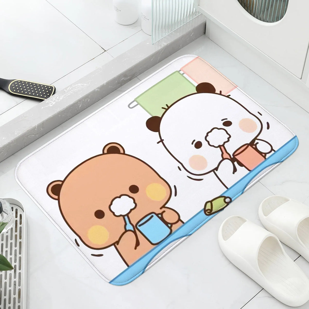 tapis bain antidérapant mousse polyester dessin animé ours blanc bleu moderne