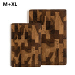 planche découper bois marron carreaux géométriques moderne couteau asperges légumes respectueux environnement