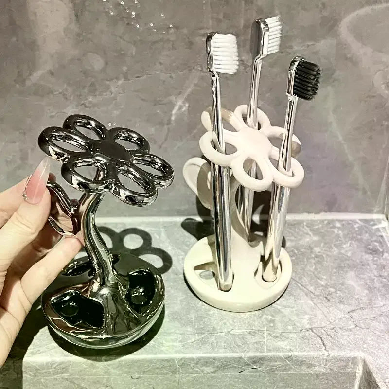 porte brosses dents fleur noire argentée blanche moderne décoratif salon bain multiple emplacements rangement