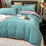 ensemble literie couleur bleue moderne couverture taies oreiller satinées