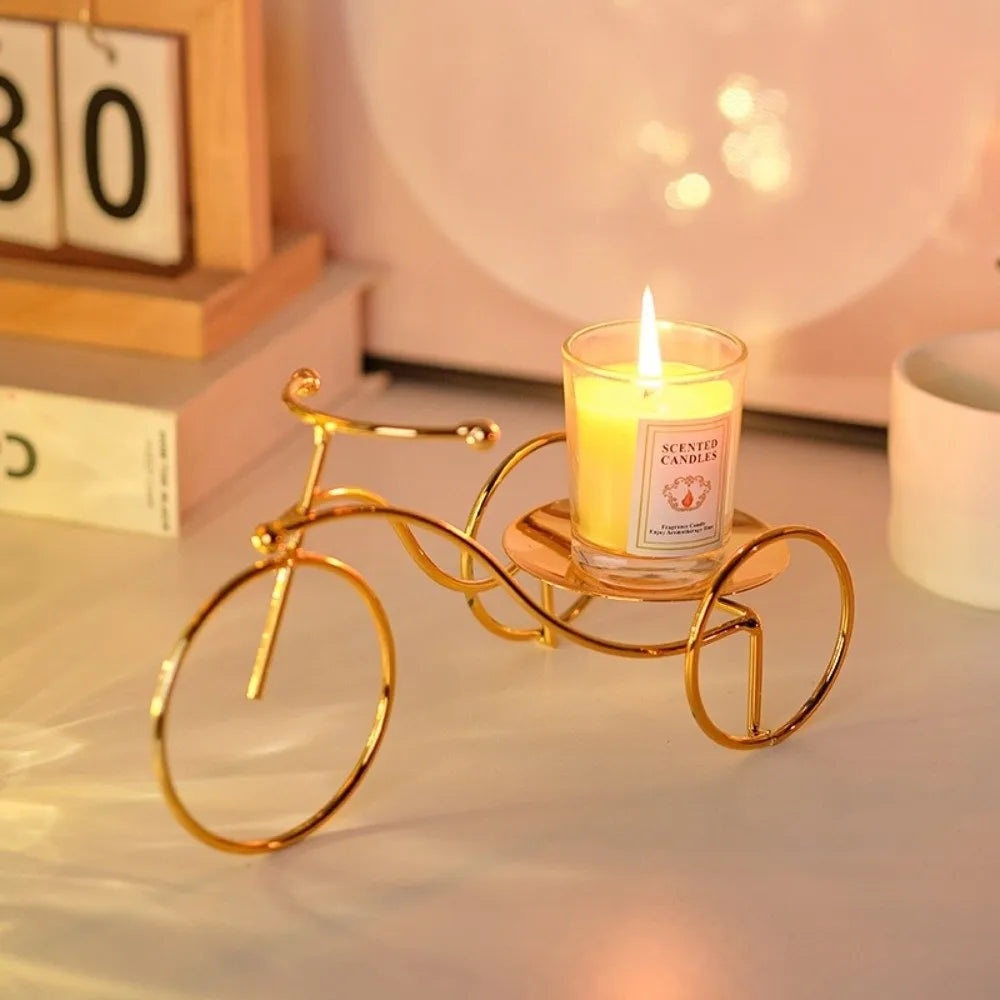 support bougie tricycle or noir décoration maison vintage minimaliste transparent métallique lisse bougie parfumée