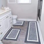 tapis sol microfibre moderne gris blanc bordure blanche antidérapant salle bain