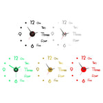 horloge murale moderne adhésive couleur noir rouge vert doré chiffres blancs points noirs transparente