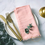 serviettes cuisine rustiques coton noir orange beige blanc rose pâle franges rustic naturel