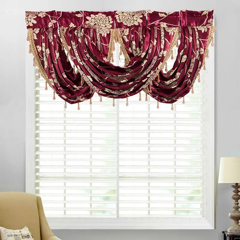 rideau fenêtre jacquard floral velours semi transparent élégant franges décoratives tringle rideau