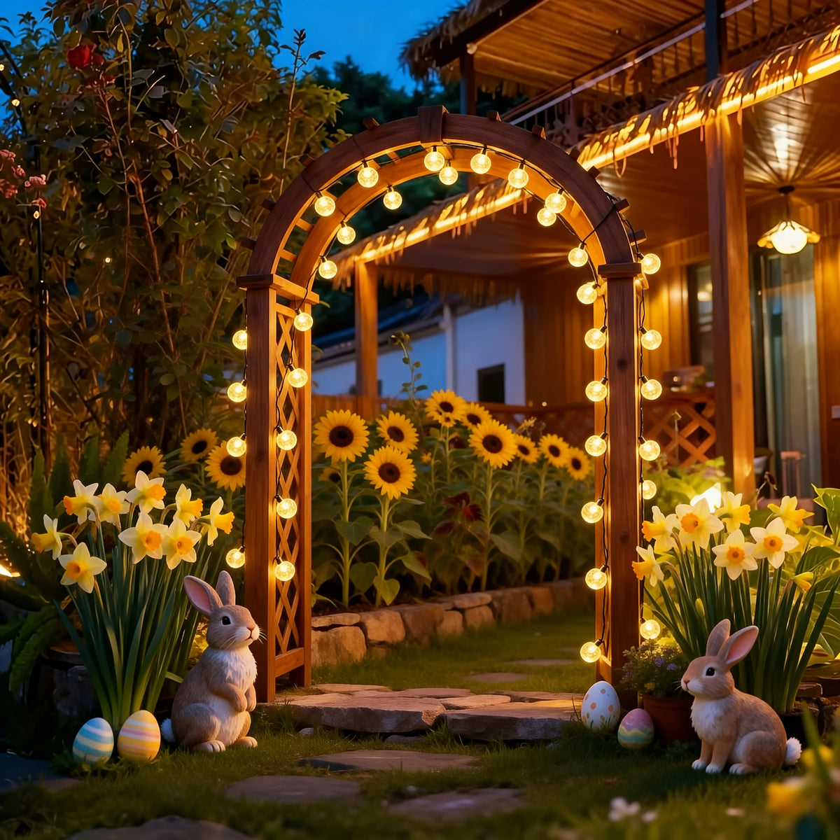 guirlandes lumineuses solaires led jaune orangé boules rondes patio jardin decoration nocturne modes auto