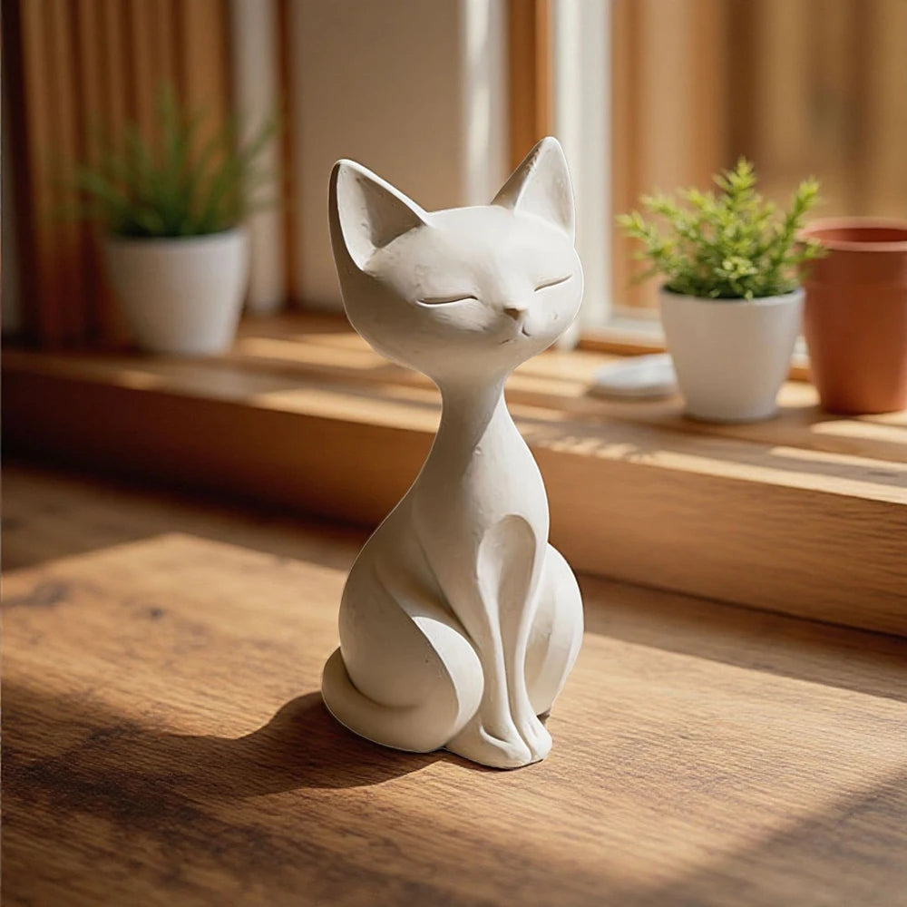 statue chat blanc crème texture rugueuse minimaliste deco maison erotique figurine