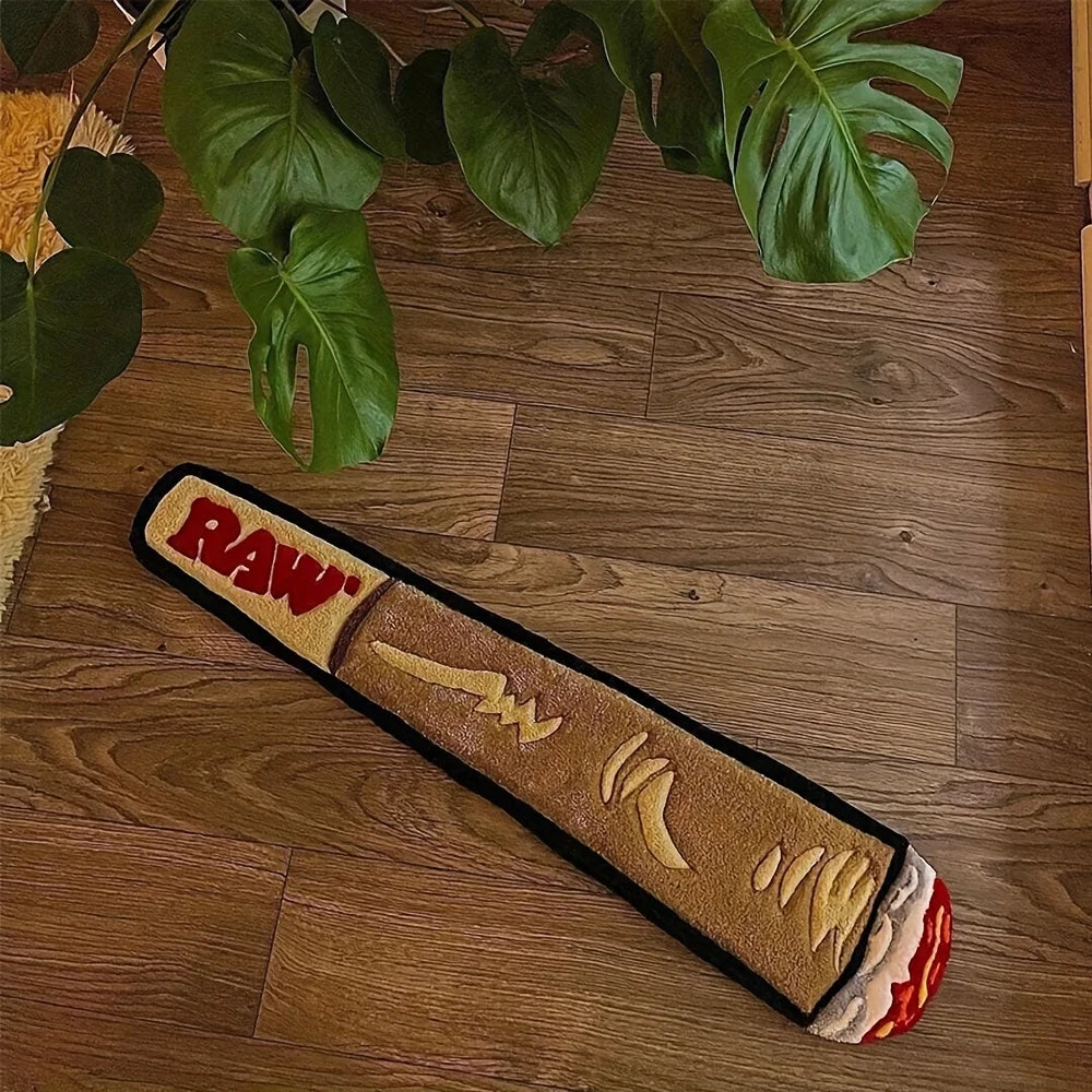 tapis forme cigarette marron beige rouge blanc gris imitation papier rouler antidérapantintérieur humour deco