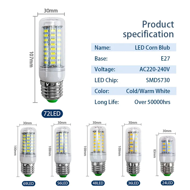 ampoule led maïs blanc chaud froid culotte e27 e14 lustre salon moderne haute puissance