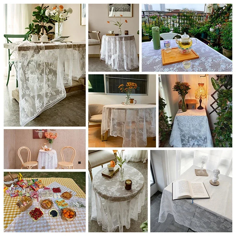 nappe dentelle florale table manger réutilisable polyester coton semi transparent beige clair vintage bohèmeextérieur