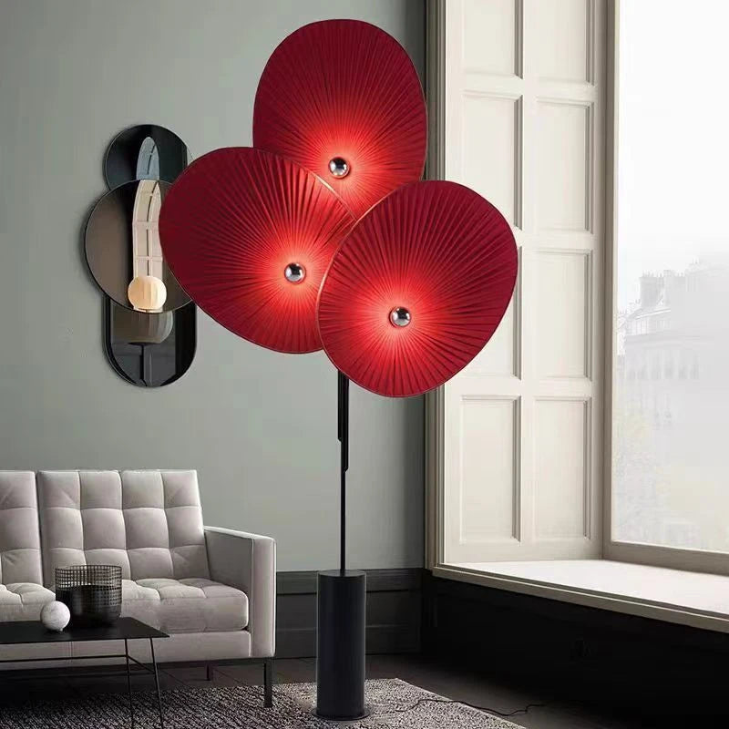 lampe sol moderne rouge bleu rayures horizontales base solide interrupteur led métal