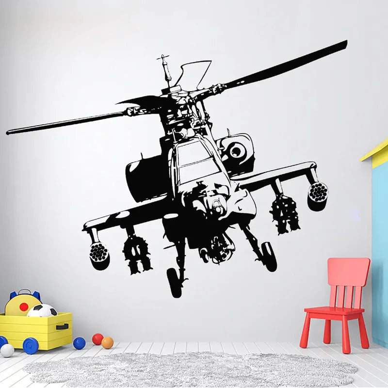 Autocollant mural avion militaire noir