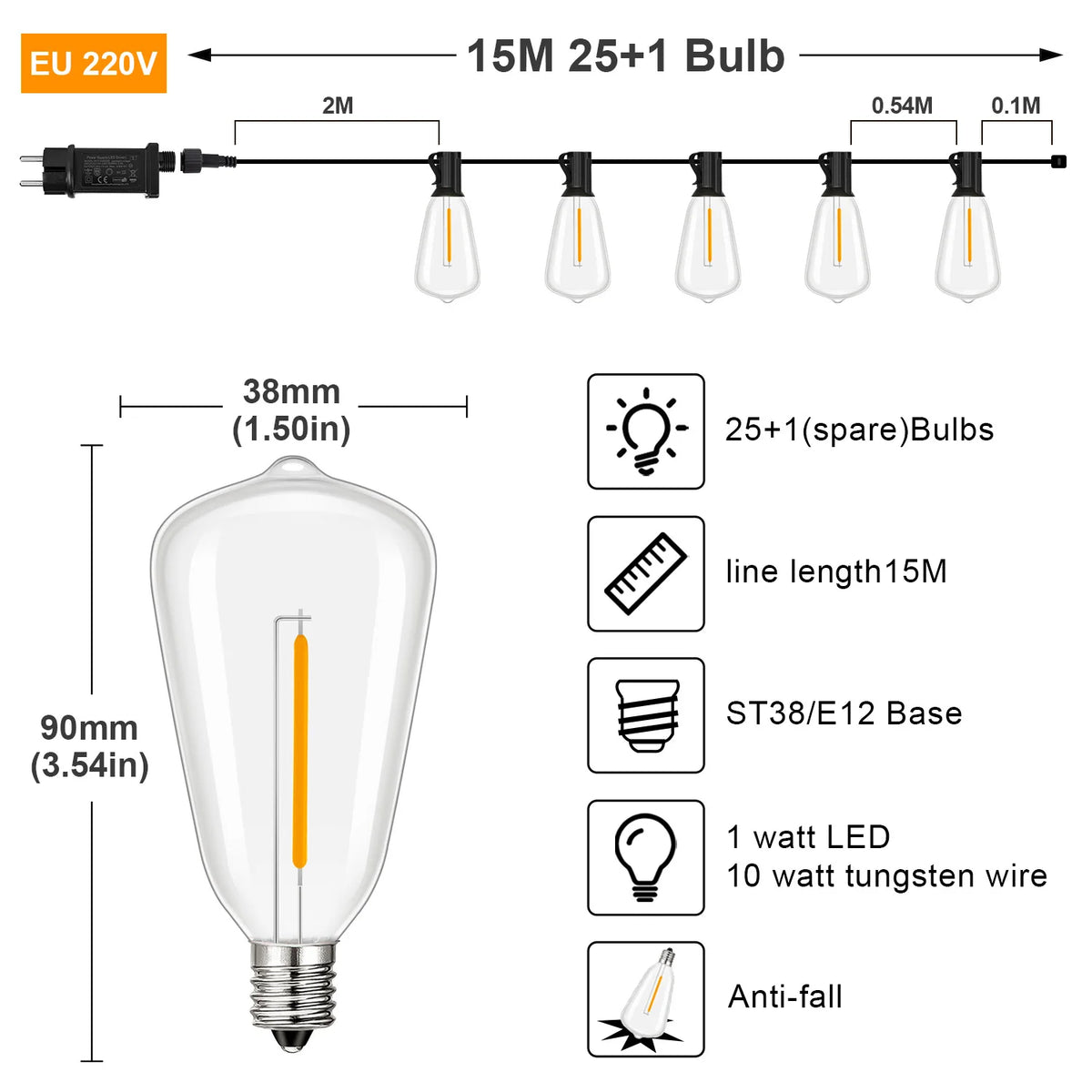 guirlande lumineuse led transparente dorée verre teinté forme cloche vintage clips noirs télécommande imperméableextérieur