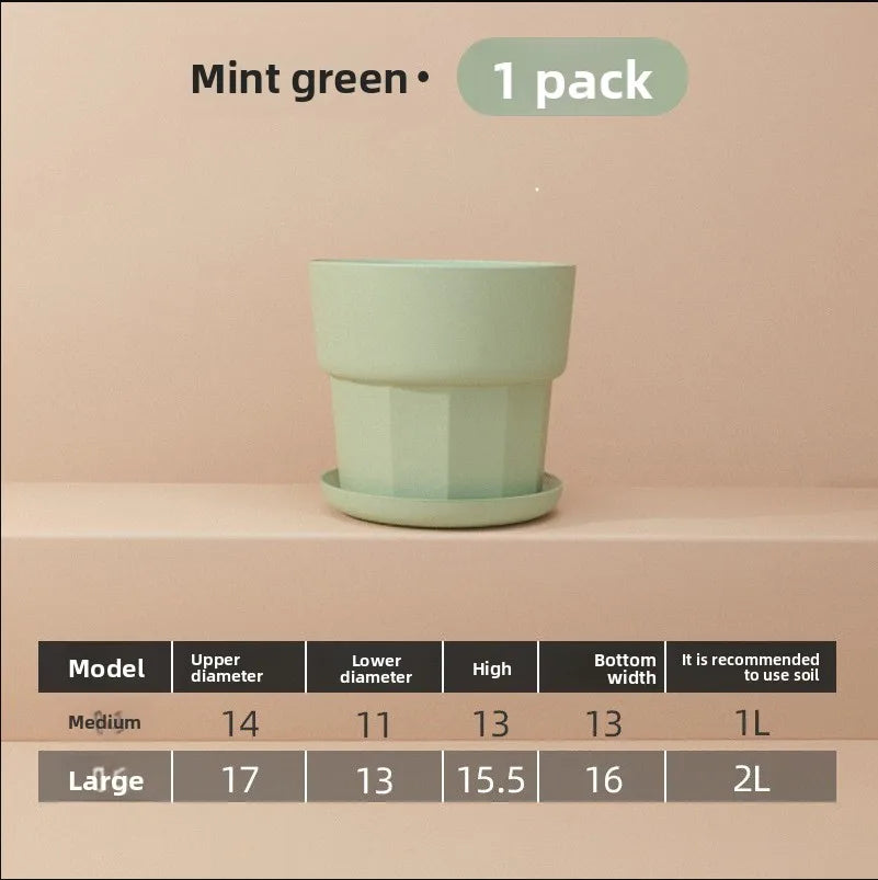 pots fleurs plastique blanc rose vert facettés moderne minimaliste support plateau