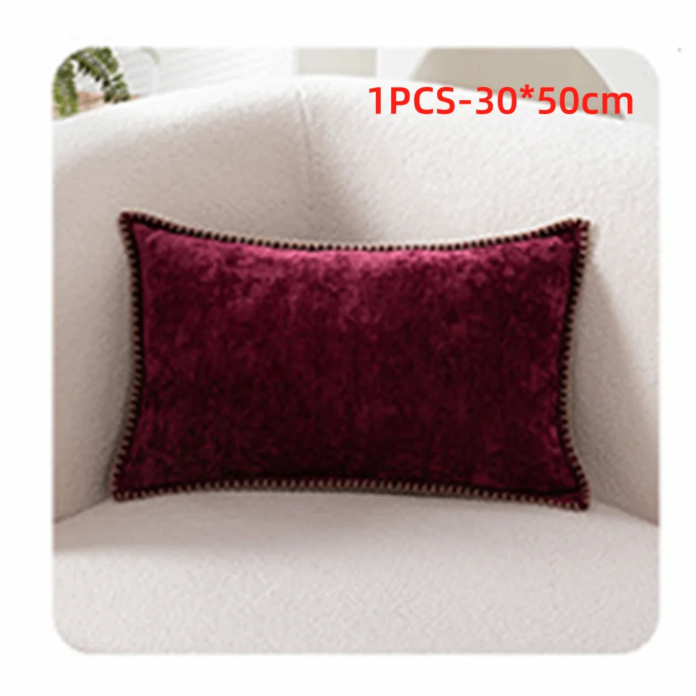 taies d'oreiller velours côtelé couleurs unies chic bordures décoratives polyester dimensions 30x50cm 45x45cm