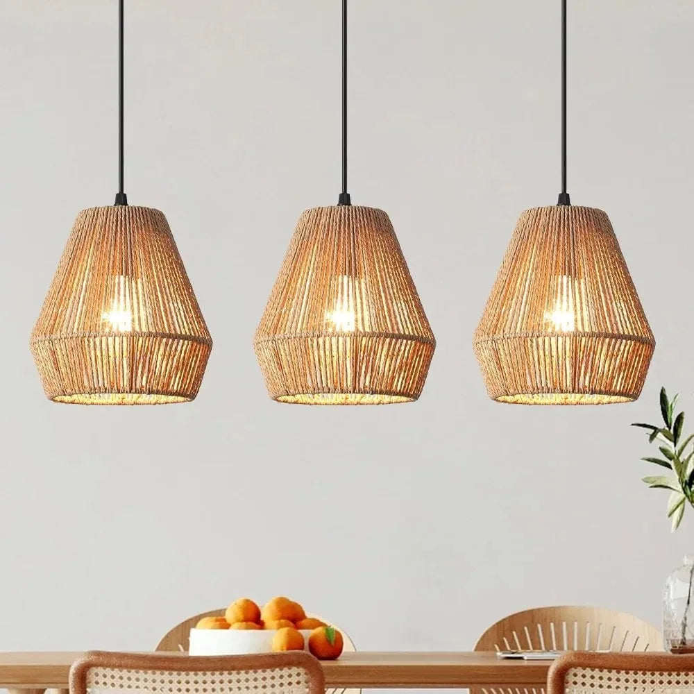 lampe suspendue moderne rustique tissage rotin naturel beige e27 led semi encastrée