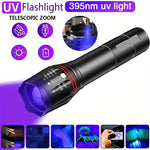 lampe torche uv rechargeable 395nm noir texturé modernes modes lumineux haut bas clignotant