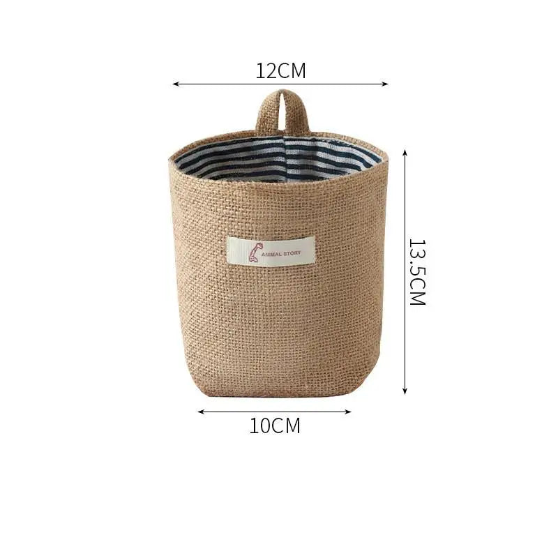 sac rangement toile jute pois blancs rayures boho chic beige bleu marine blanc rustique