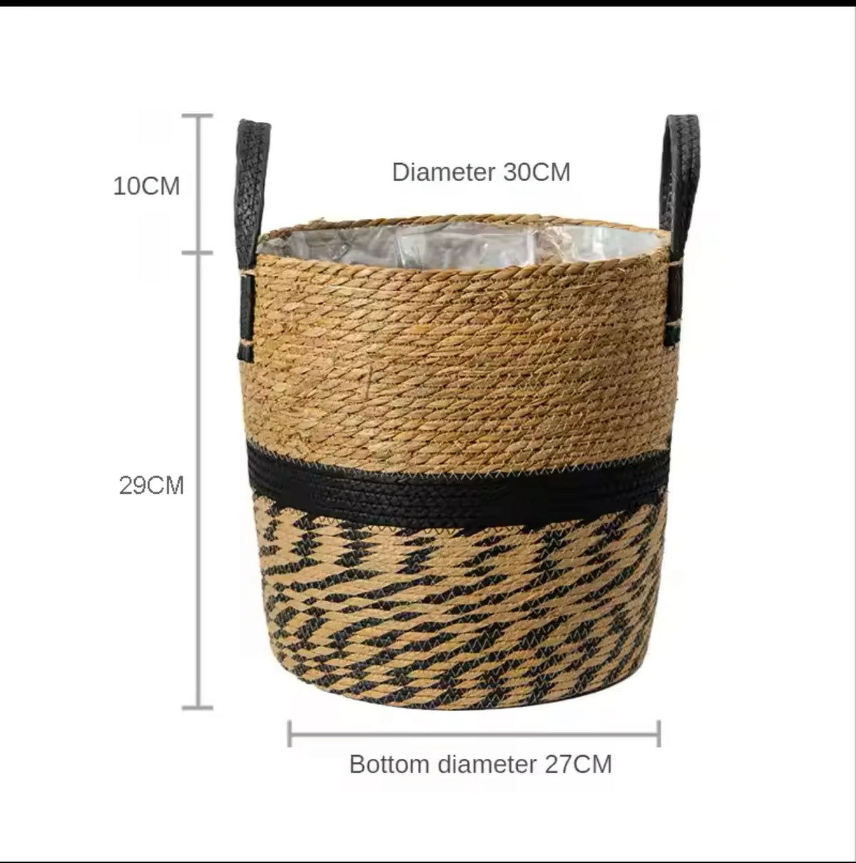 paniers rangement boho blanc rayures naturel bordure noire pliables stockage maison jardin