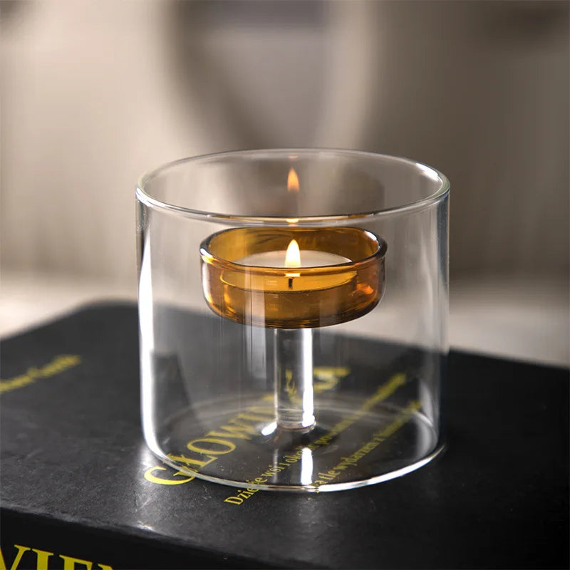 bougeoir moderne verre transparent orange pied simple décoration intérieure bougie