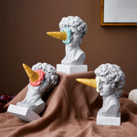 statue david buste résine glace cône contemporain humoristique cheveux texturés socle blanc