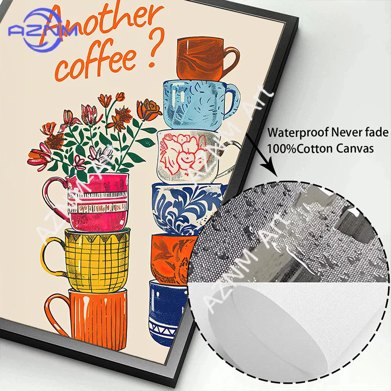tableau moderne motifs floraux géométriques abstraits couleur beige marron bleu orange jaune rouge vert