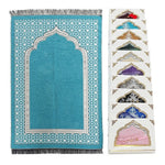 tapis prière islamique géométrique polyester bleu vert gris violet moderne