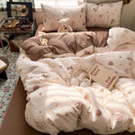 ensemble literie fleuri rose bleu marron clair coeurs taies d'oreiller housses couette doux moderne