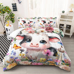 ensemble literie impression 3d fleurs papillons visage vache moderne enfant blanc noir rose jaune