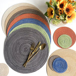 tapis table tissés main moderne rayures concentriques bleu marine beige gris vert orange respectueux