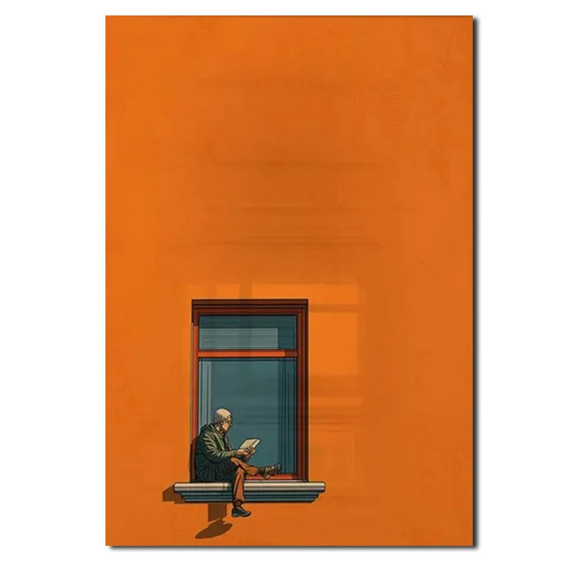 impression toile homme fenetre moderne minimaliste orange marron noir texture coton chambre décoration