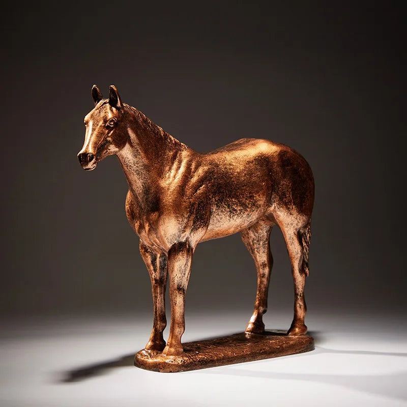 décoration maison statuette cheval résine marron cuivré transparent moderne sculptural 26cm longueur réalisteintérieur chambre