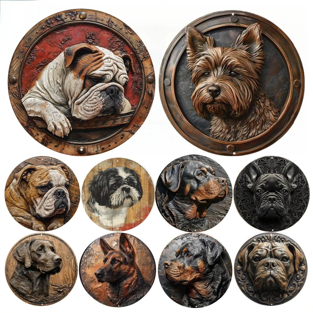 décoration murale plaque chiens relief artisanal clips métalliques couleur marron noir