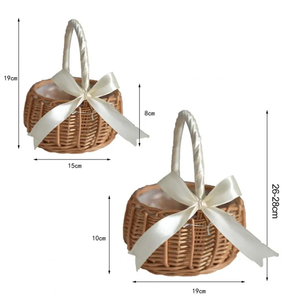 panier rotin tressé traditionnel beige clair poignée ruban blanc stockage rangement utilisation multipleDecorationFleurs