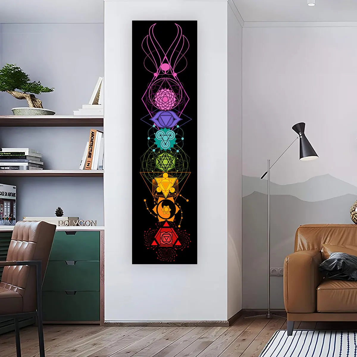 tableau mural multicolore mandala symboles religieux spirituel opaque sans fixation 150cm 40cm