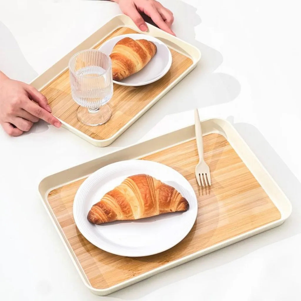 plateau rangement moderne bois imitation environnemental respectueux nourriture desserts fruits organisation cuisine