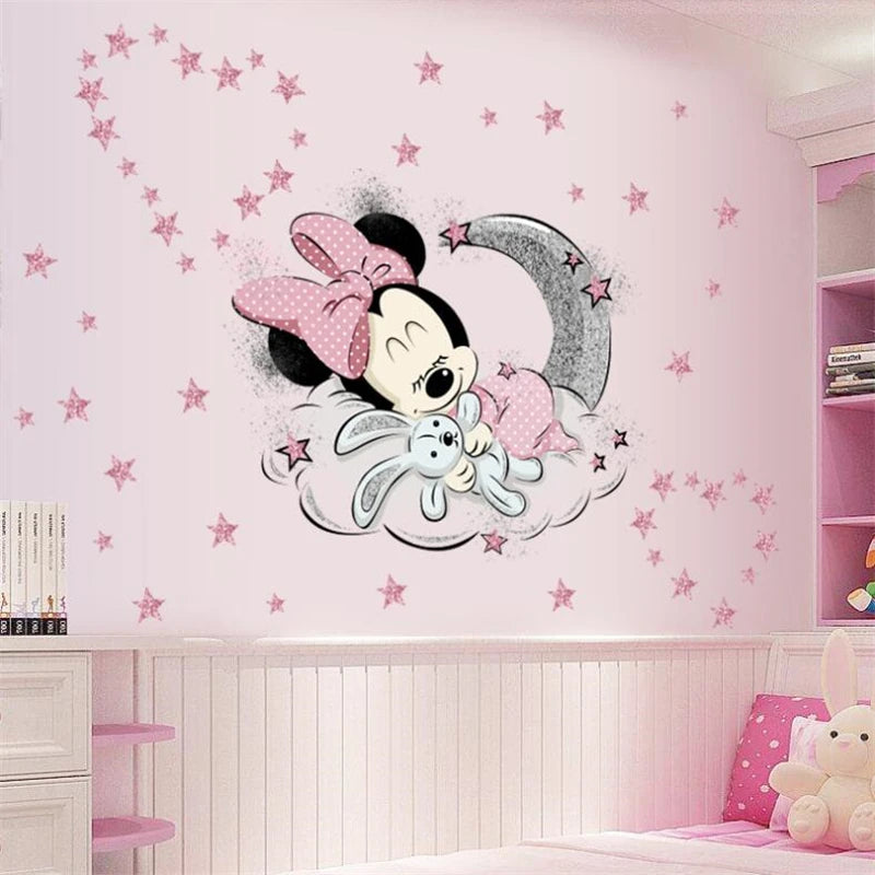 autocollant mural mickey minnie mouse dessin animé décoration chambre enfant sticker mur décoratif pvc