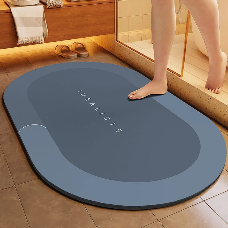 tapis bain antidérapant moderne bleu foncé motif central bord contrastant ideailists