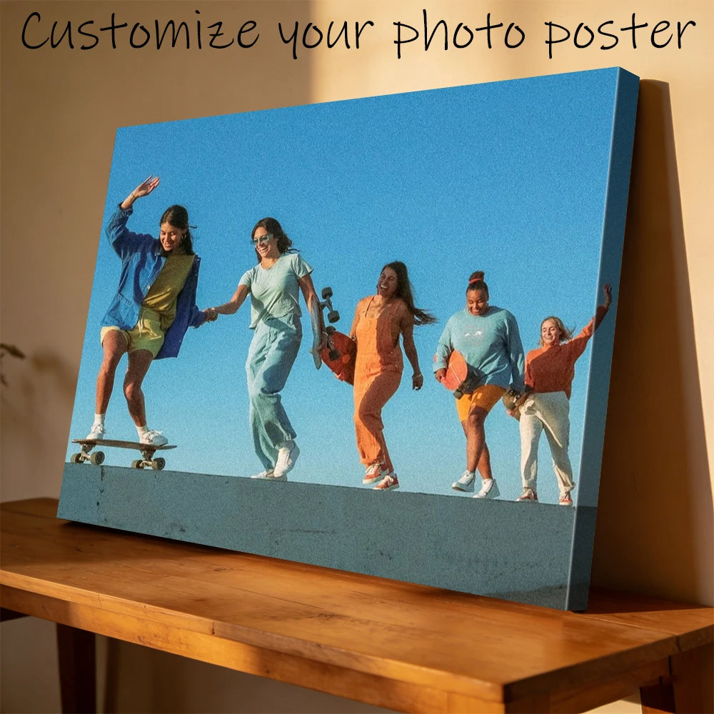 toile d'art photo groupe personnes planches roulettes bleu clair moderne décoration murale personnalisable sans