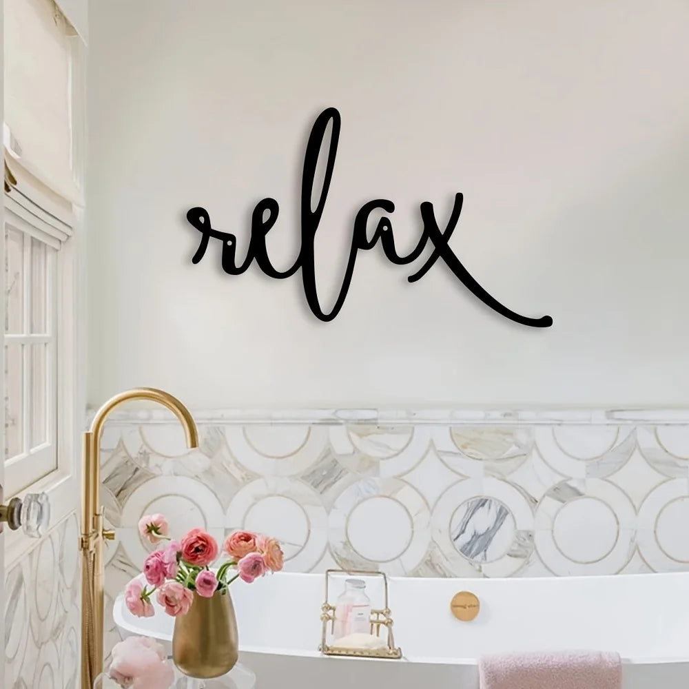 décoration murale plaque métal noir lettres relax moderne calligraphique chambre bain easy hang minimaliste