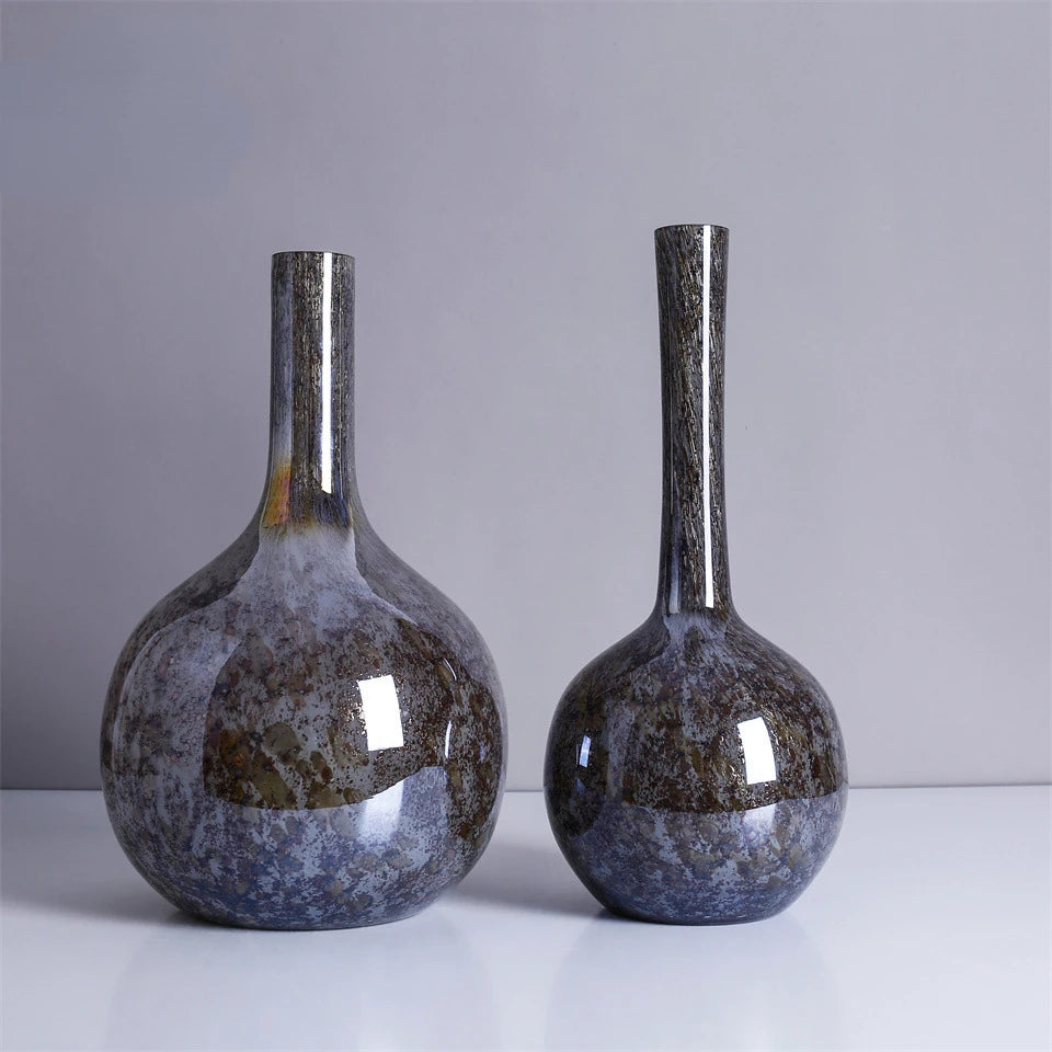 vase verre coloré gris bleu marron texturé semi transparent moderne arrangement floral decoration maison