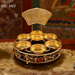 support bougies doré orné pierres semi précieuses motifs floraux artisanal traditionnel bouddhiste cologne française