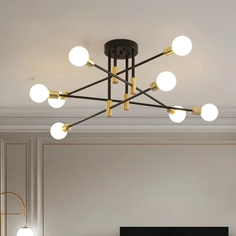 Lustre vintage avec douilles E27 suspendu au-dessus d'une table à manger