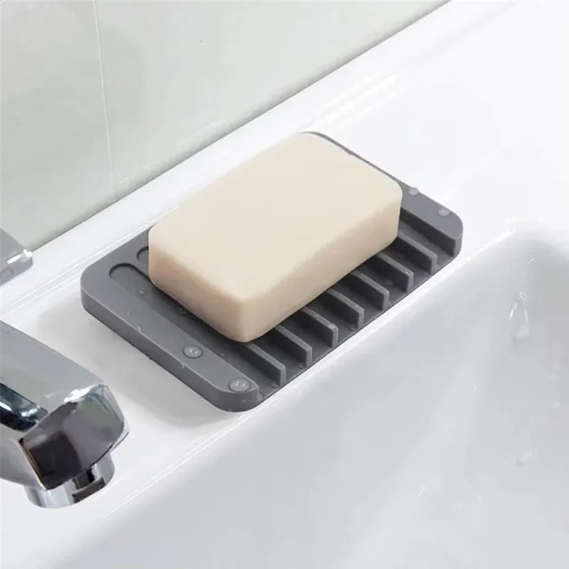 support savon silicone gris moderne égouttoir salle bains drainant auto égouttement horizontal ridé