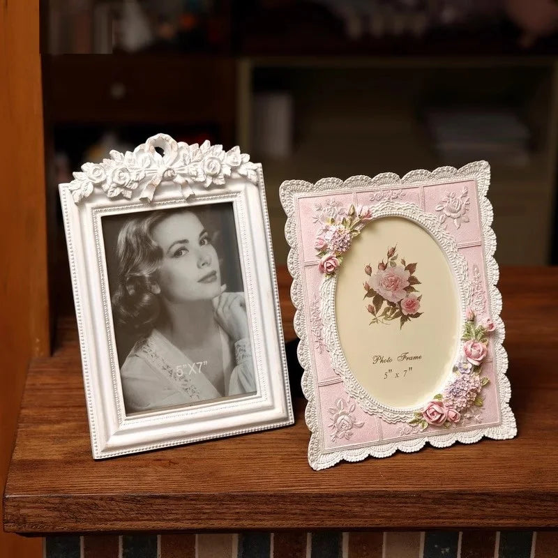 cadre photo vintage shabby chic floral relief romantique décoration dentelle effet vieilli 5x7 pouces