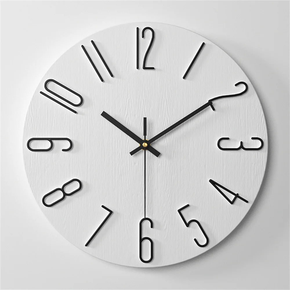 horloge murale moderne quartz aiguille boisée noir blanc minimaliste chambre salon