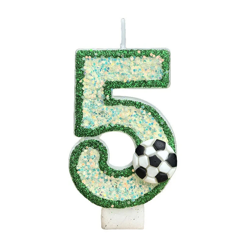 bougies numériques forme chiffres paillettes dorées football vert blanc or festive decoration anniversaire sportive