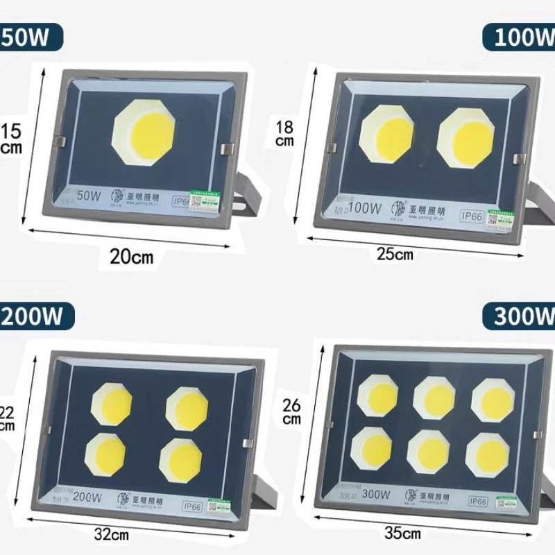 projecteur led 100w 200w 300w 400w 50w gris jaune ip66 moderne clips lumineuxextérieur